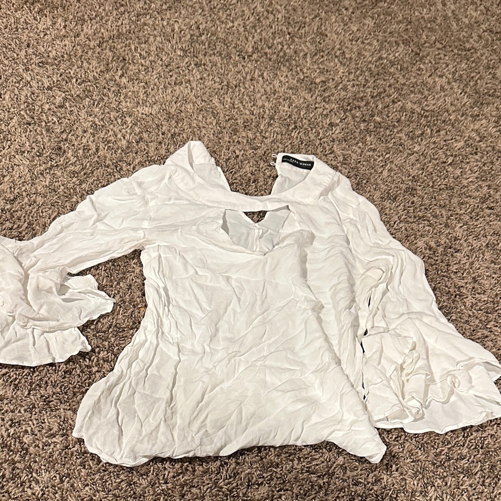 Zara White Blouse with Flared Sleeves